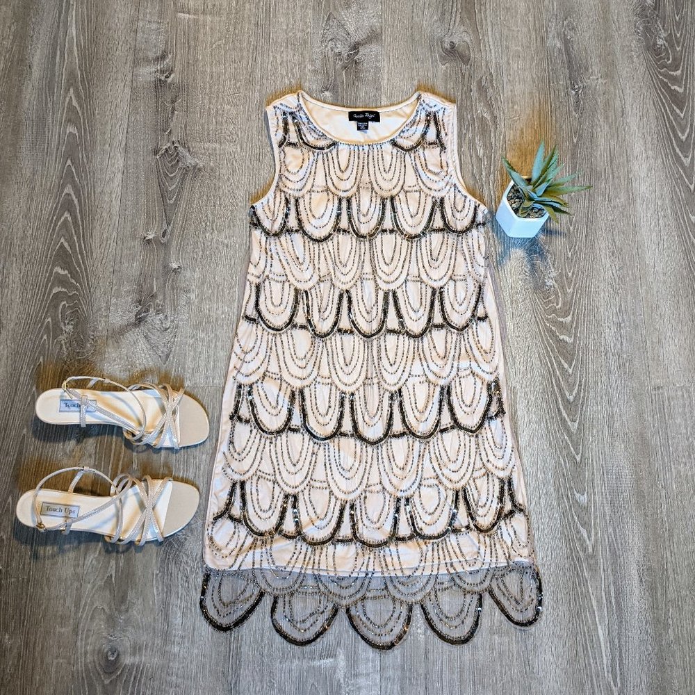 Glam 1920s Champagne Scallop Dress | Charlie Paige
